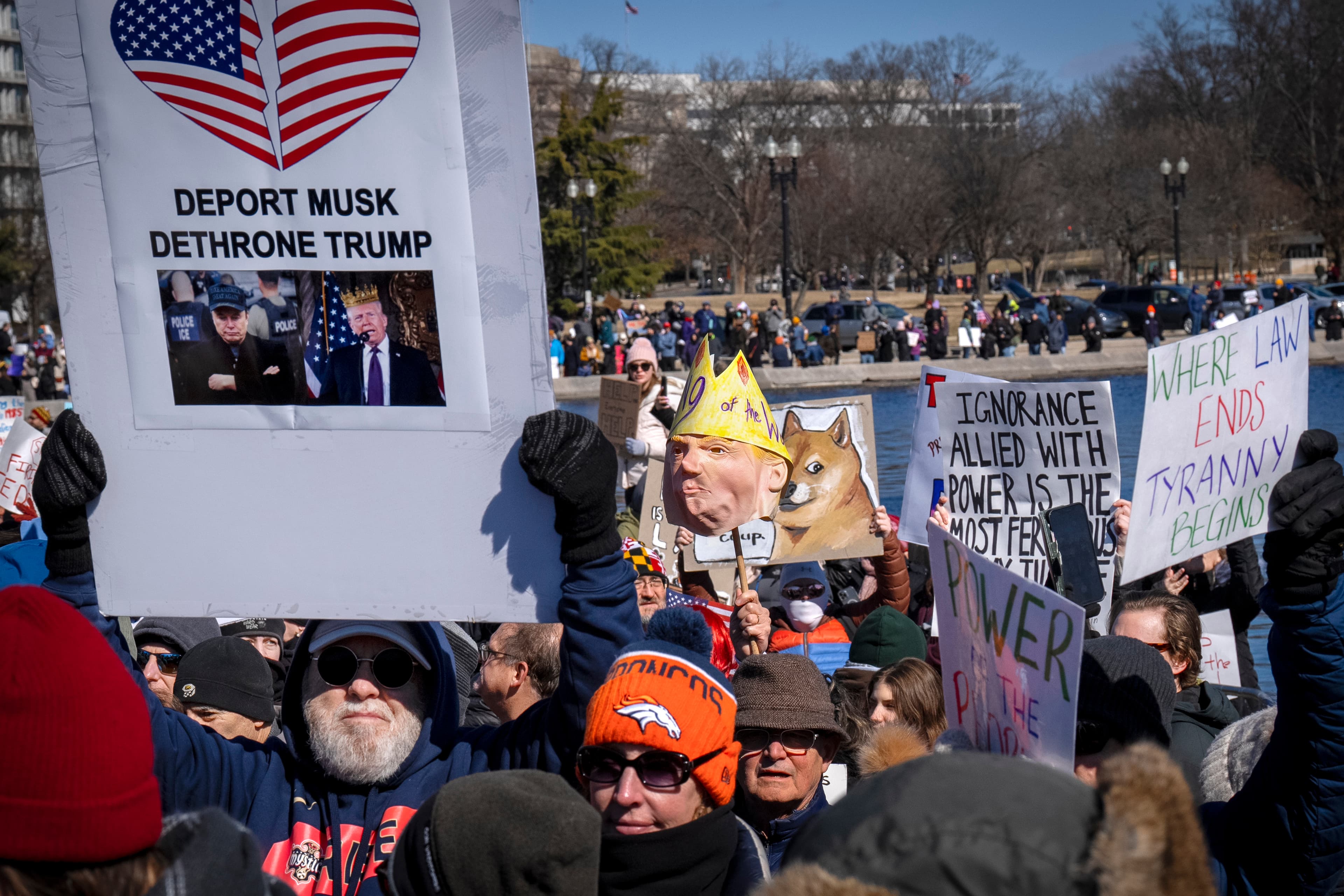 Presidents' Day protesters gather in opposition of the Trump administration