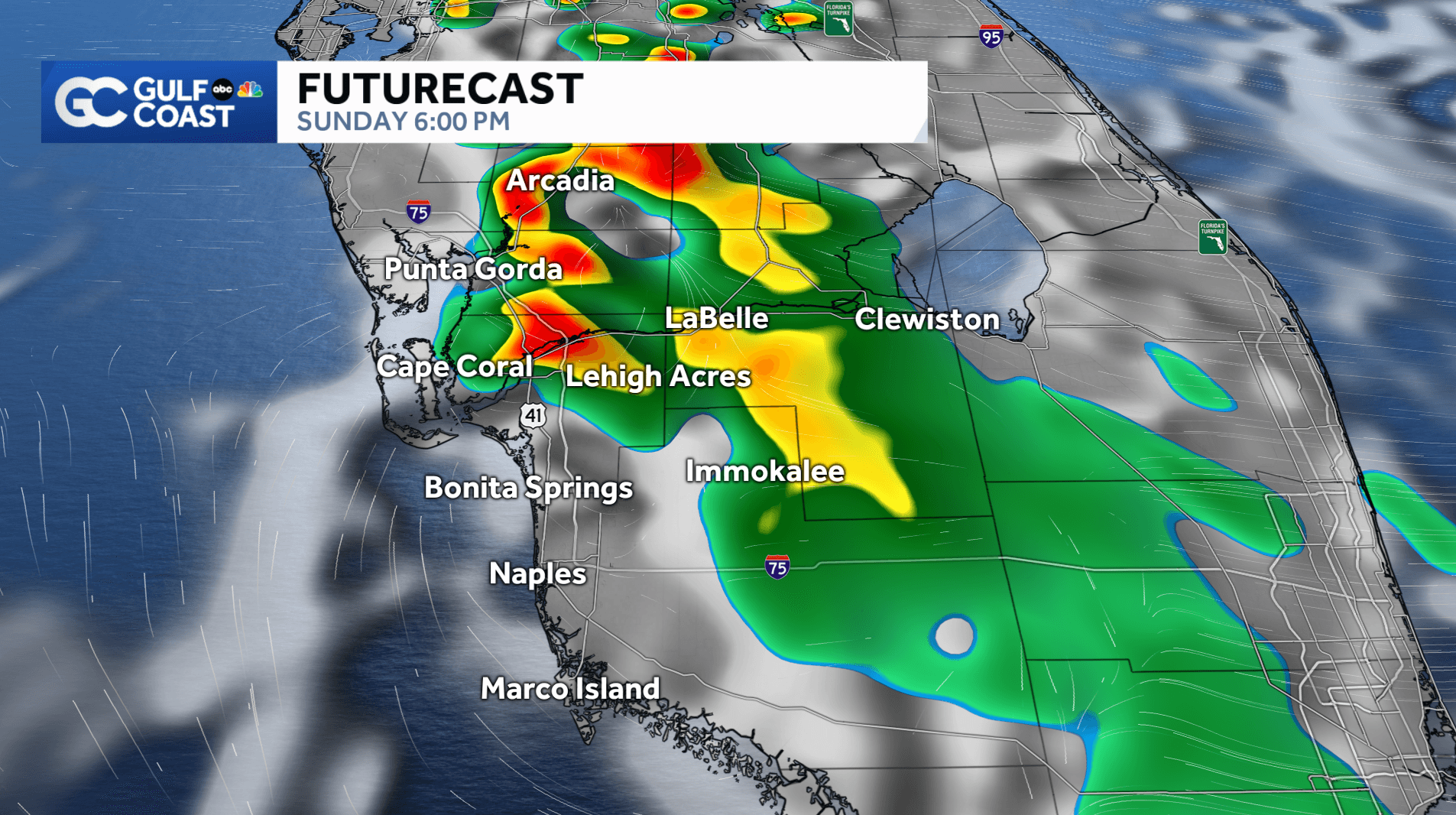 Strong storms to pop up inland Sunday