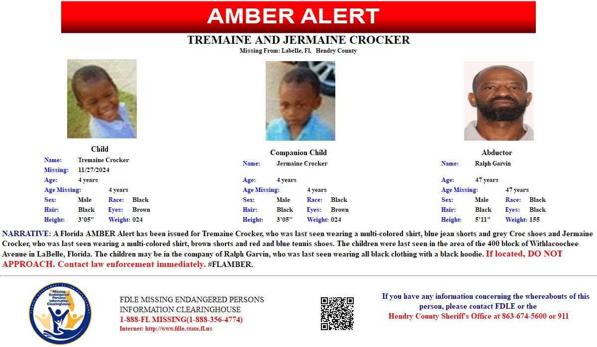 AMBER Alert issued for two children out of LaBelle