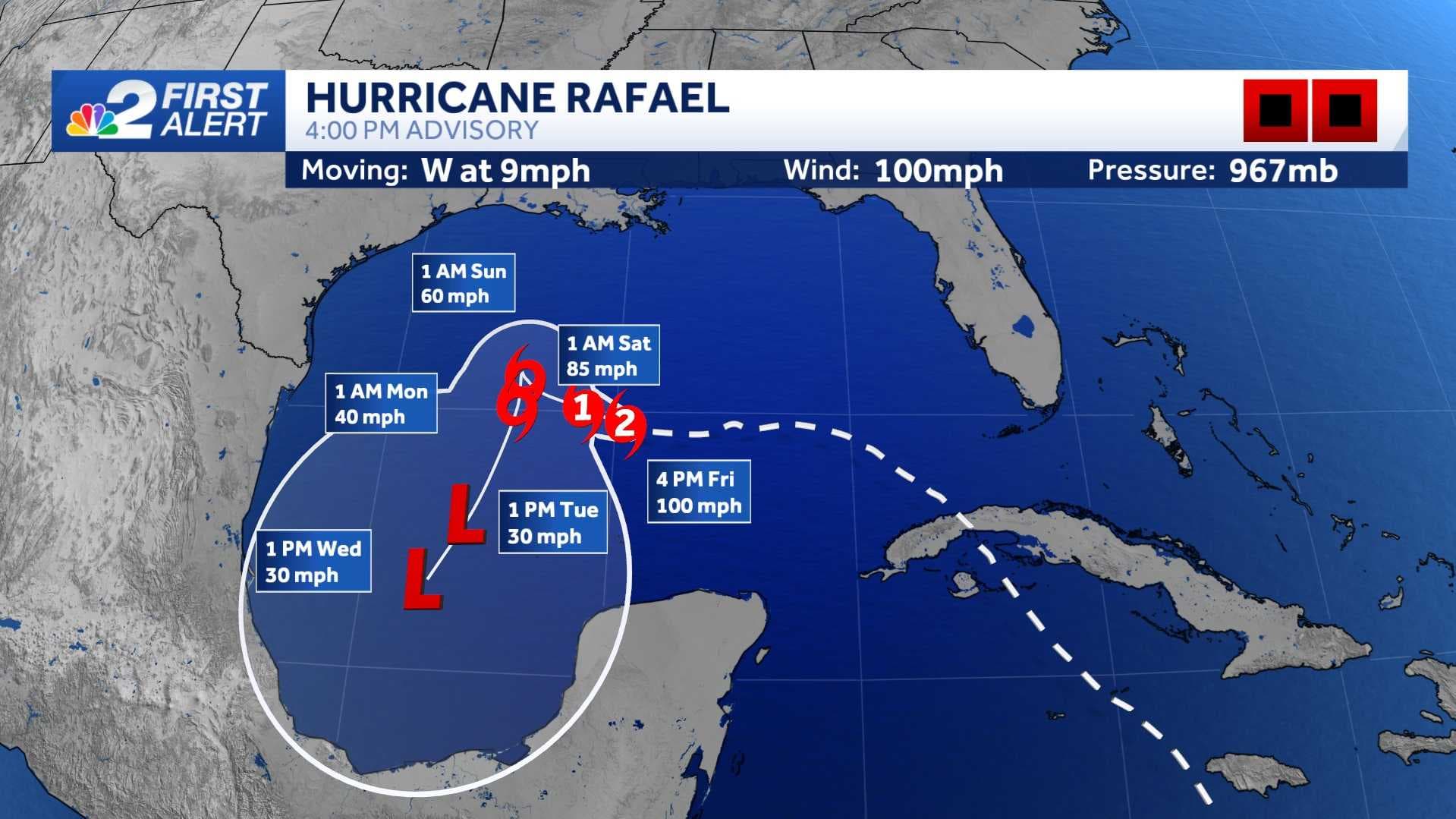 Hurricane Rafael expected to slowly weaken over Gulf of Mexico