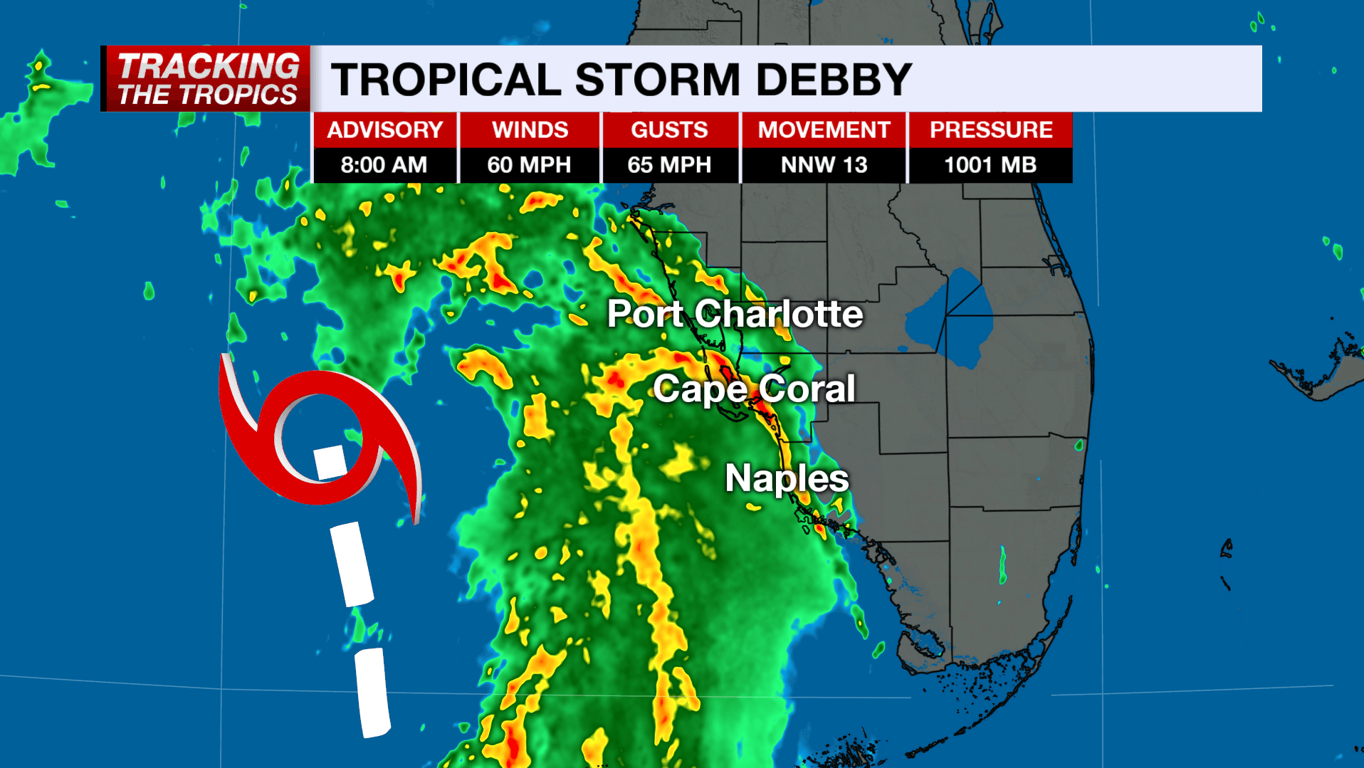 Tropical Storm Debby strengthens, tornado watch issued for SWFL
