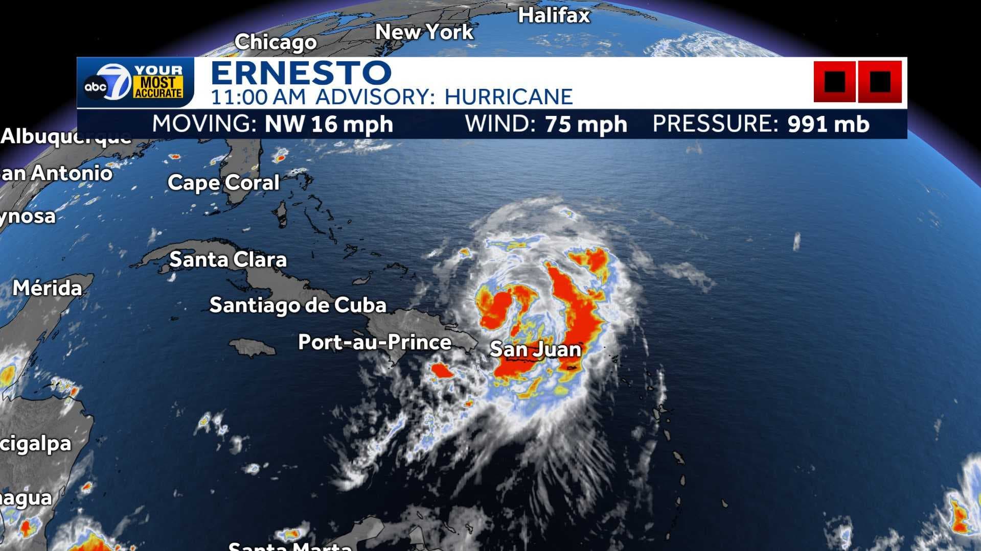 Ernesto becomes a hurricane, forecast to strengthen in Atlantic
