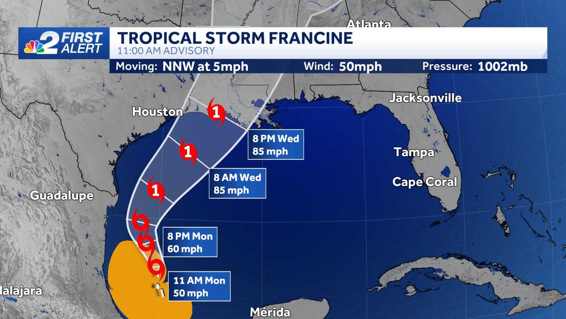 Tropical Storm Francine forms in Gulf of Mexico