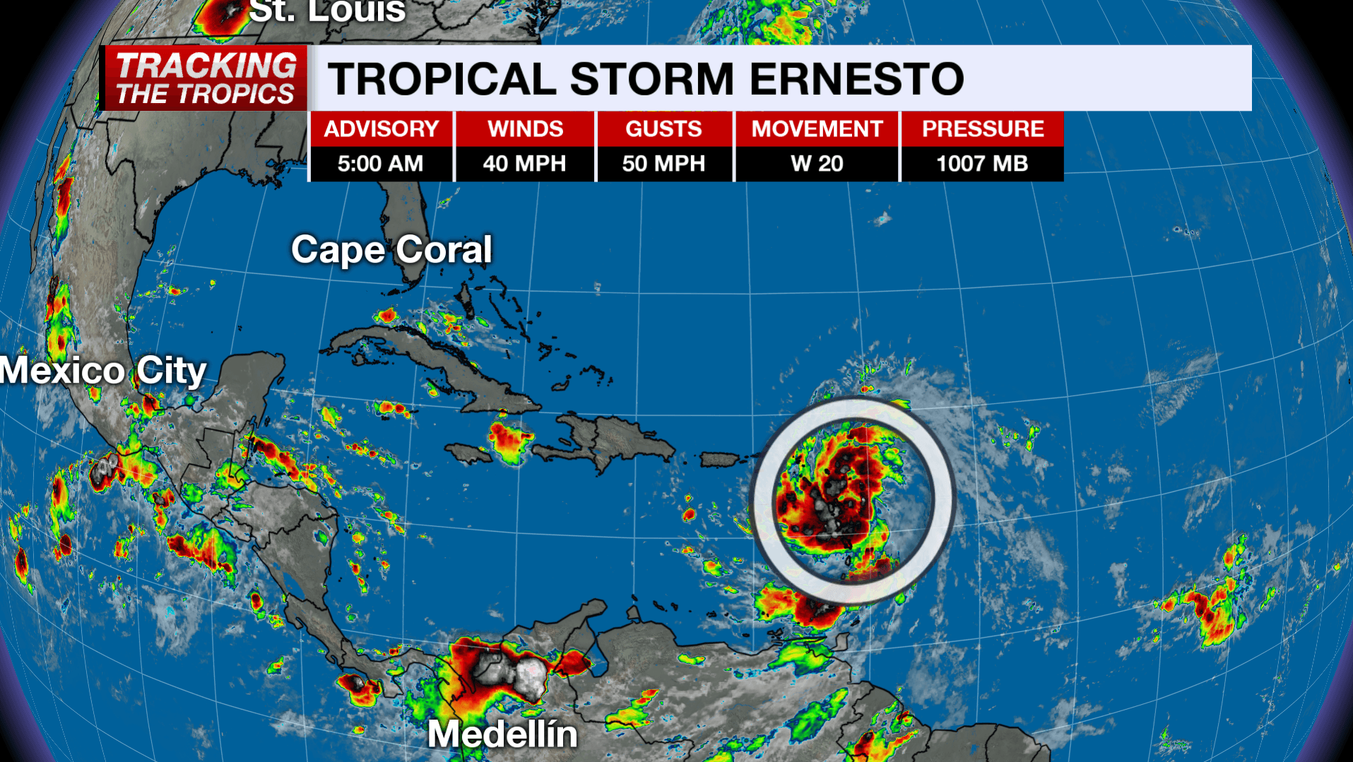 Tropical Storm Ernesto heads for Puerto Rico Tuesday night