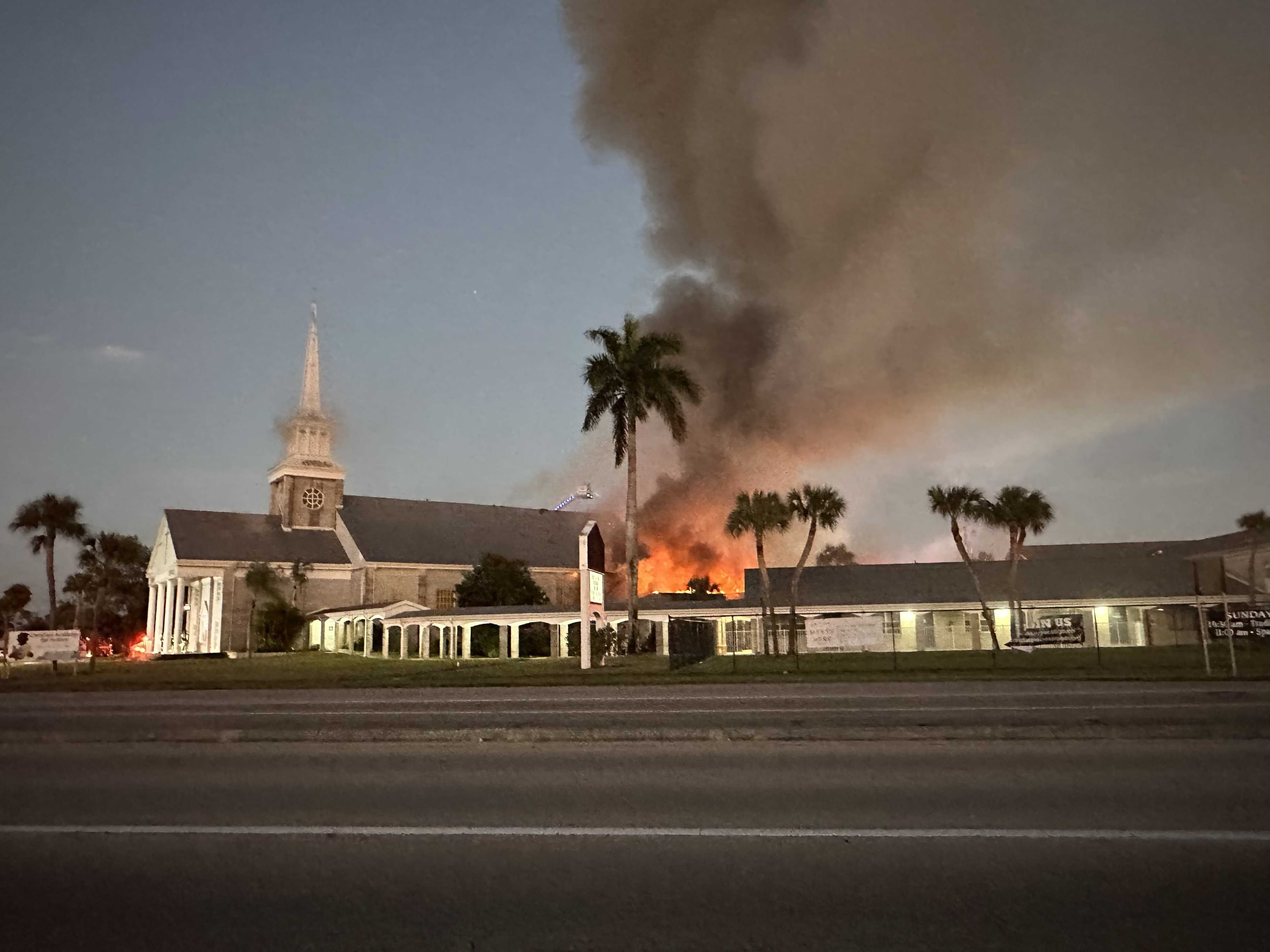 Crews battle fire at Christ at the Crossroads Church in Lehigh Acres