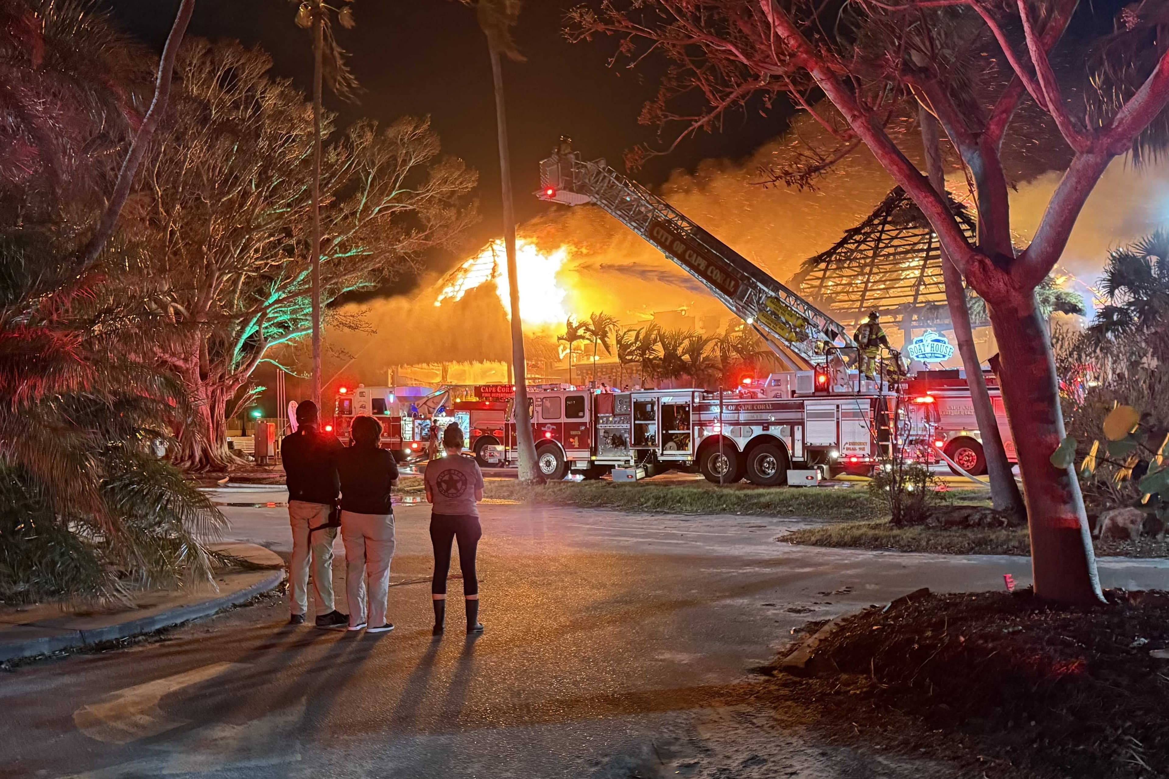 Massive fire erupts at The Boathouse Tiki Bar & Grill in Cape Coral
