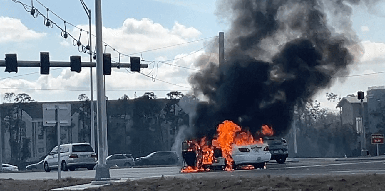 Video: Car bursts into flames along Colonial Boulevard near I-75 in Fort Myers