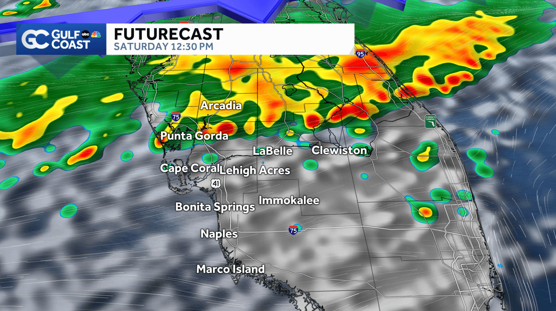 Showers and storms moving into the Gulf Coast