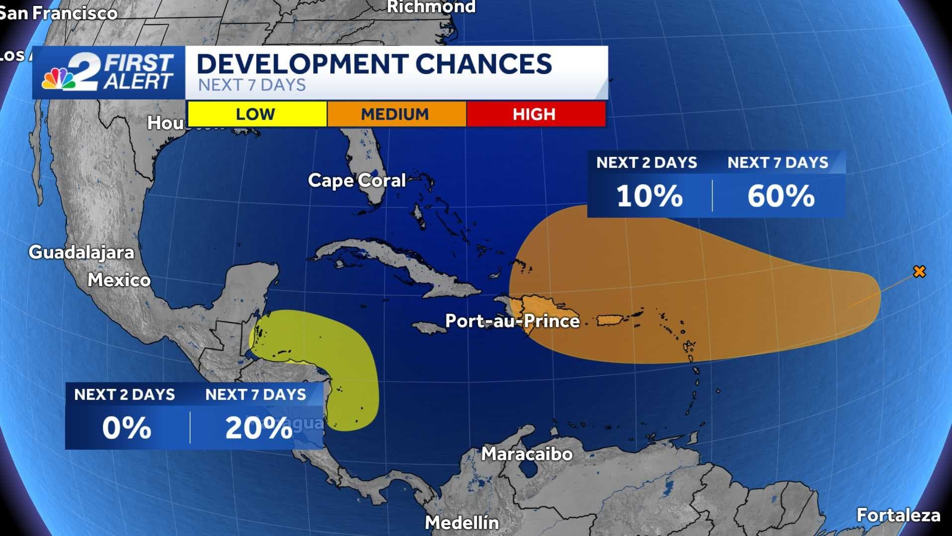 Two areas being monitored for tropical development