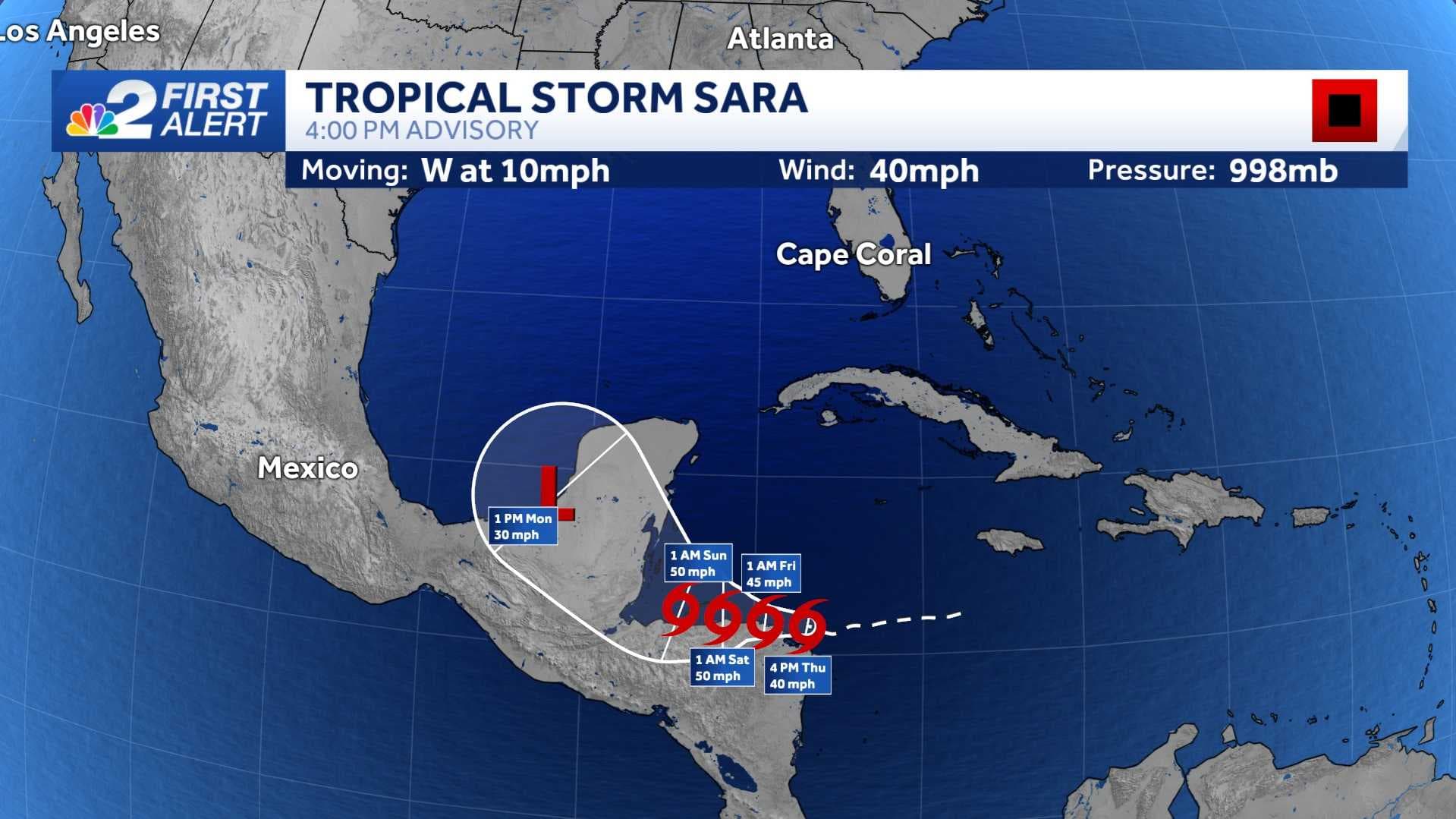 Tropical Storm Sara forms, weakening possible long term