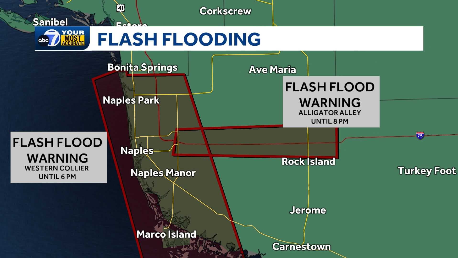 Flash flooding impacting southwest Collier County Sunday night