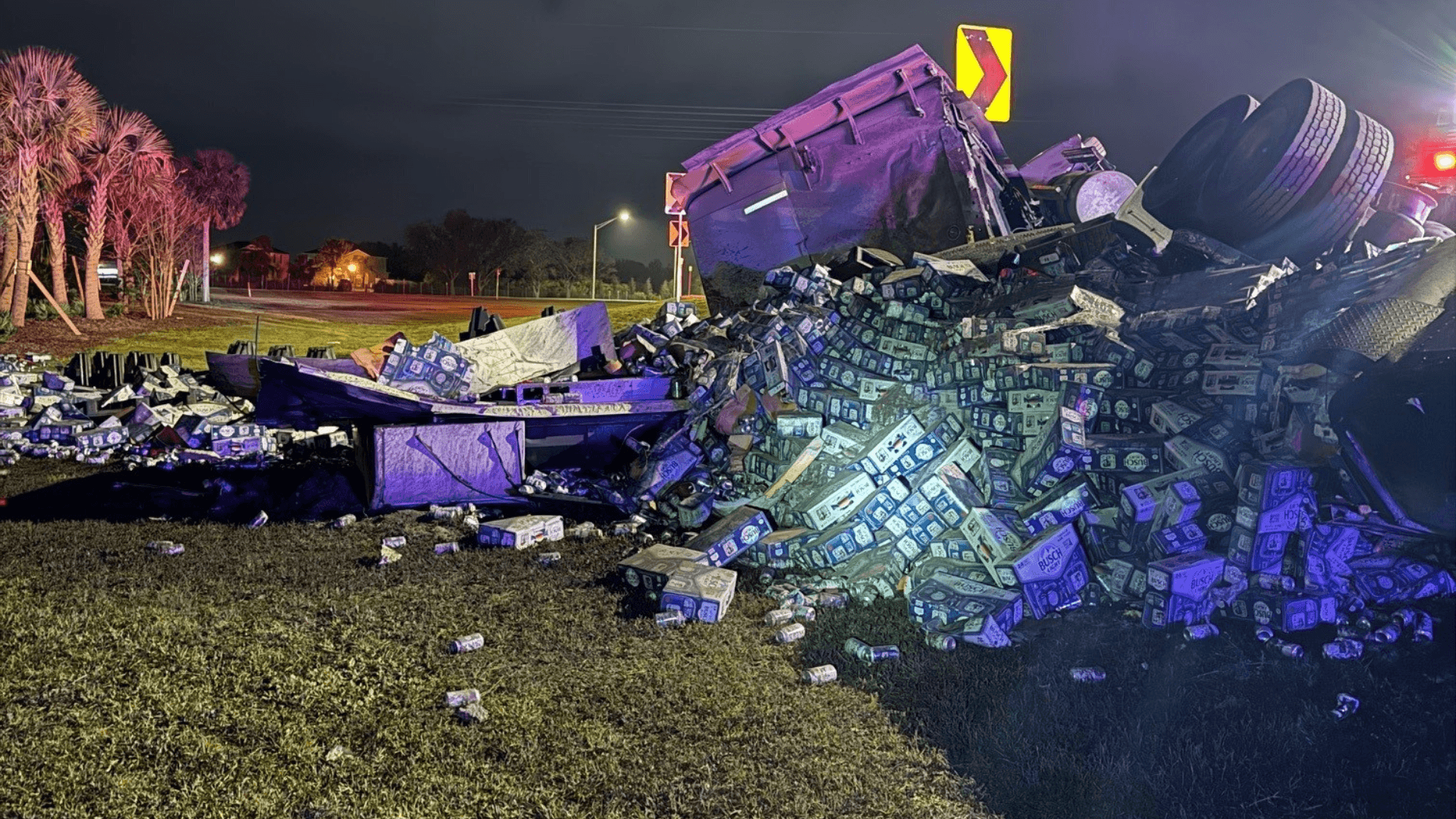 Beer truck full of bottles and cans overturns on I-75 south of Tampa