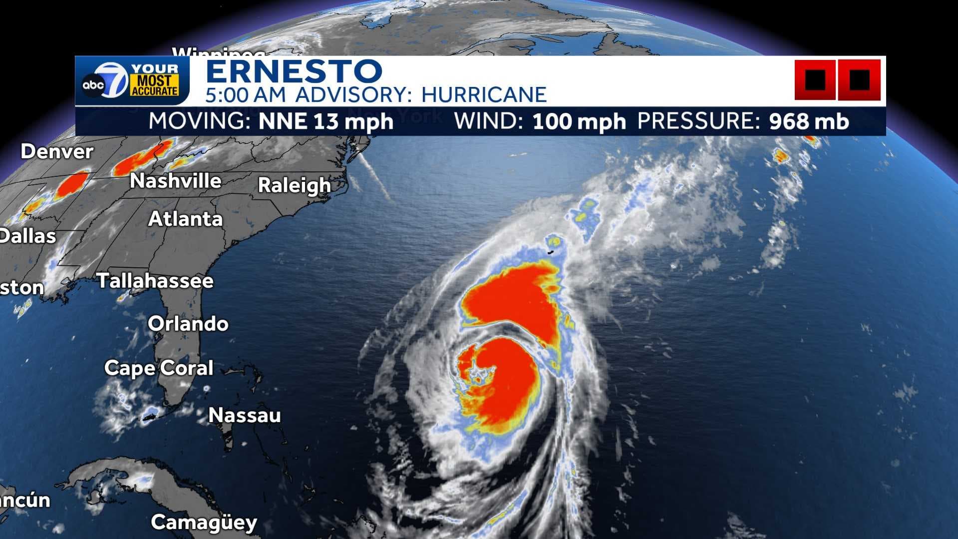 Ernesto tracks north in the Atlantic as a Cat. 2 hurricane