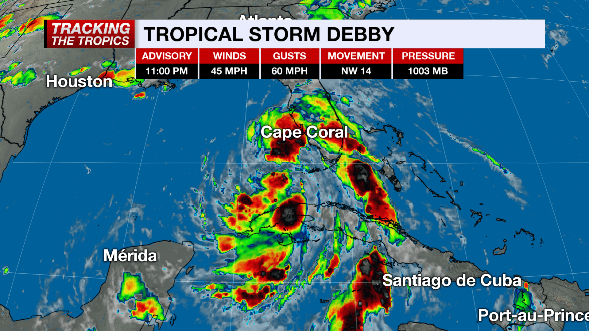 Tropical Storm Debby strengthens in the Gulf of Mexico, heavy rain moves into SWFL Sunday morning