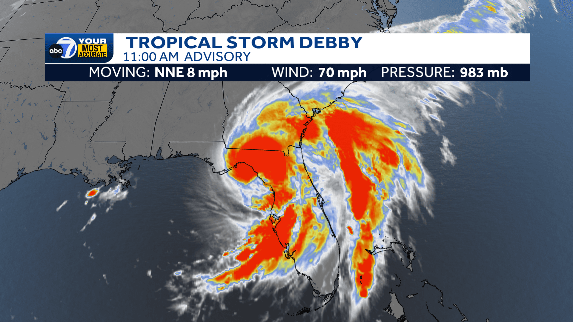 Debby weakens to tropical storm after landfall Monday