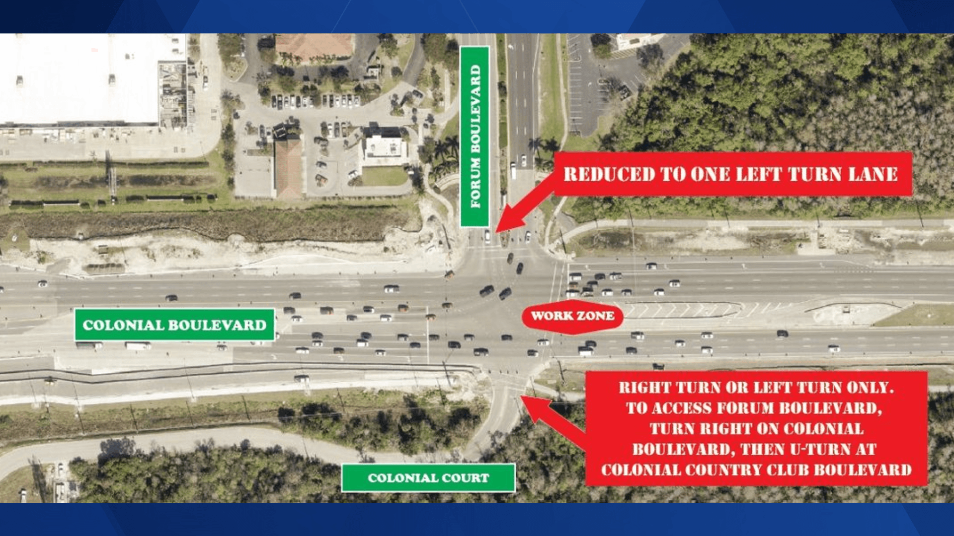 Lanes affected on Colonial Boulevard as final U-turn configuration installation begins
