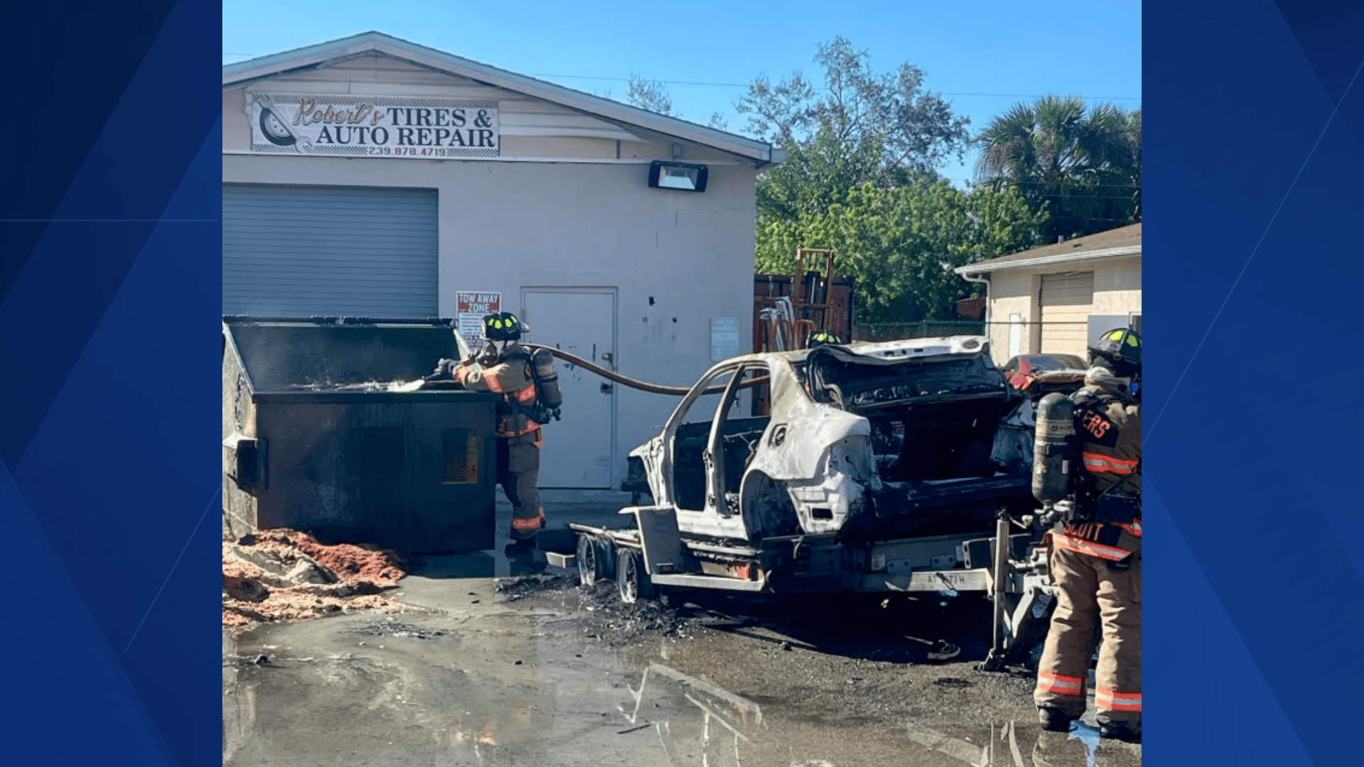 Man injured in vehicle fire at Robert's Tires & Auto Repair in Fort Myers