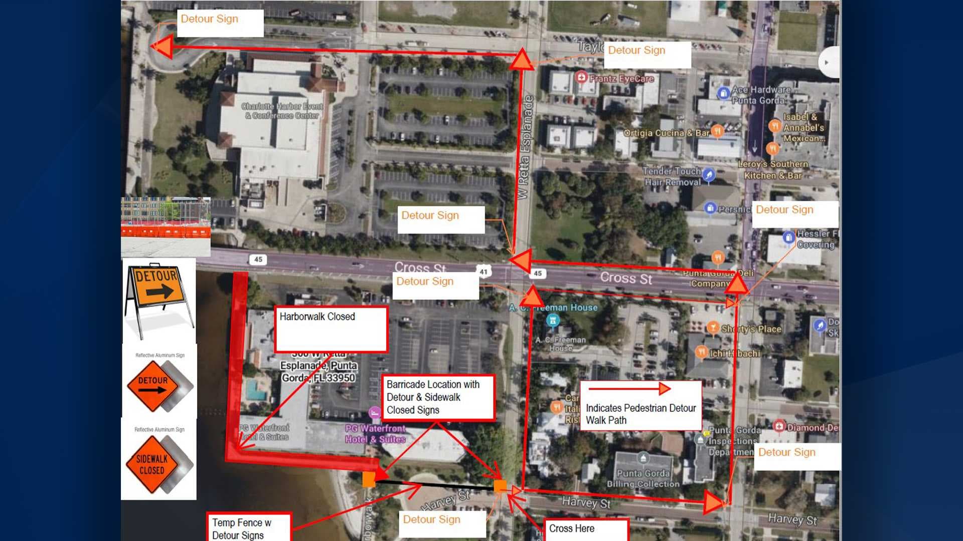 Parts of Harborwalk closing to pedestrians for Waterfront Hotel demolition in Punta Gorda