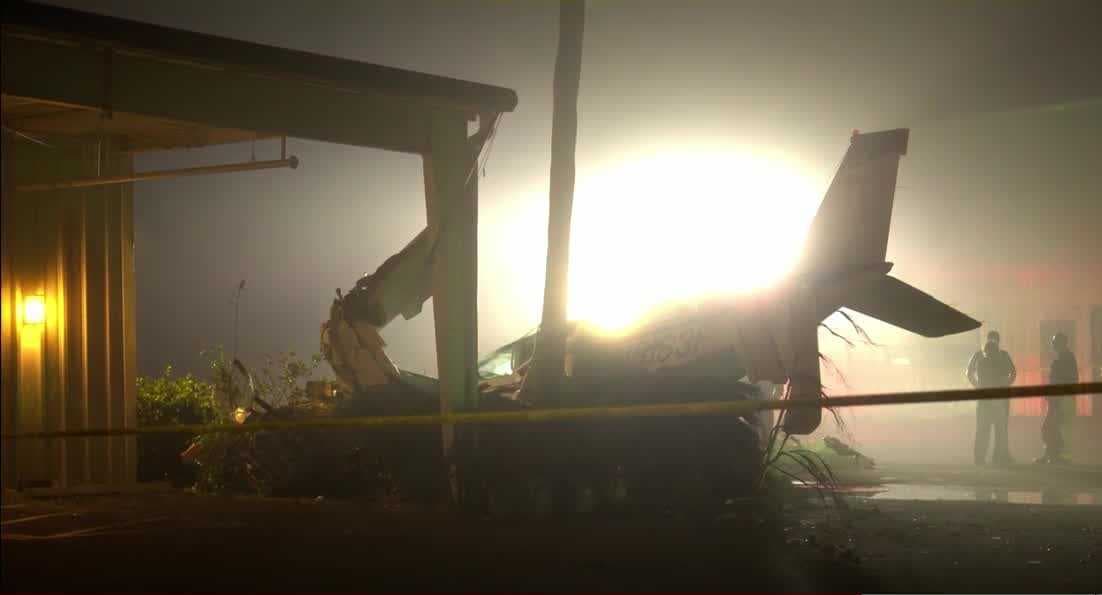 Plane crashes into airport building overnight