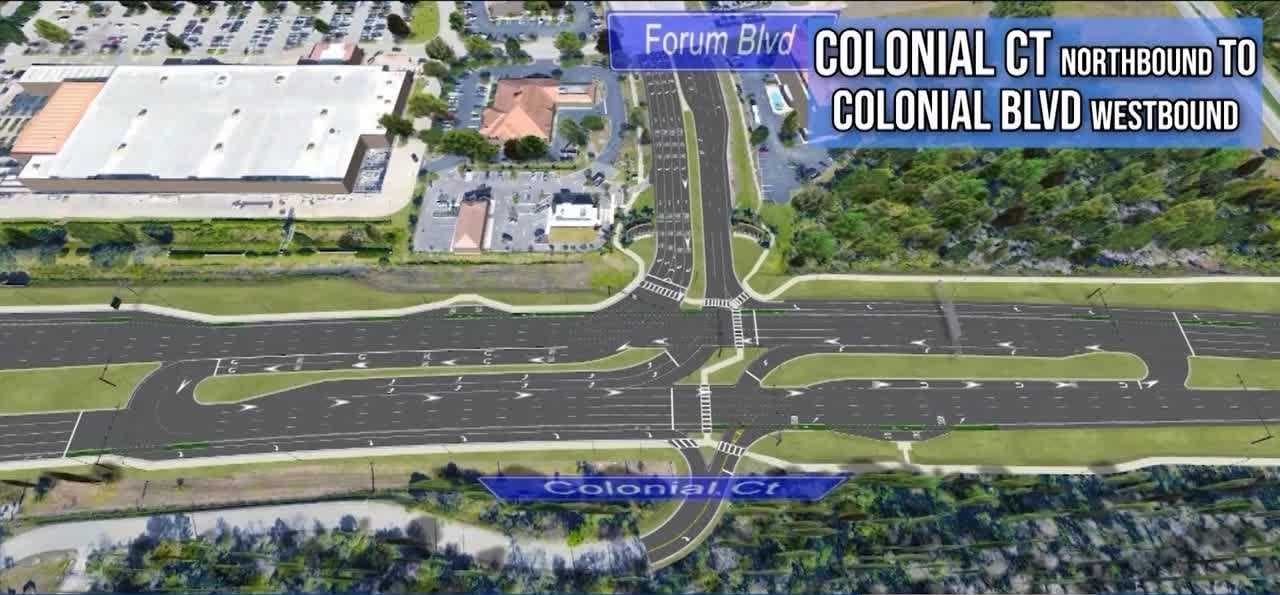 New traffic pattern opens at Colonial, Forum boulevards as part of diverging diamond project