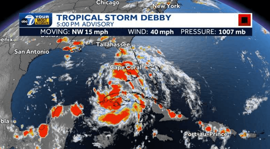 Tropical Storm Debby forms in the Gulf