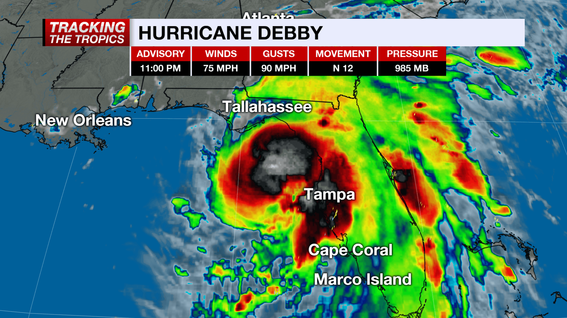 Hurricane Debby forms in the Gulf, landfall expected Monday morning in Big Bend