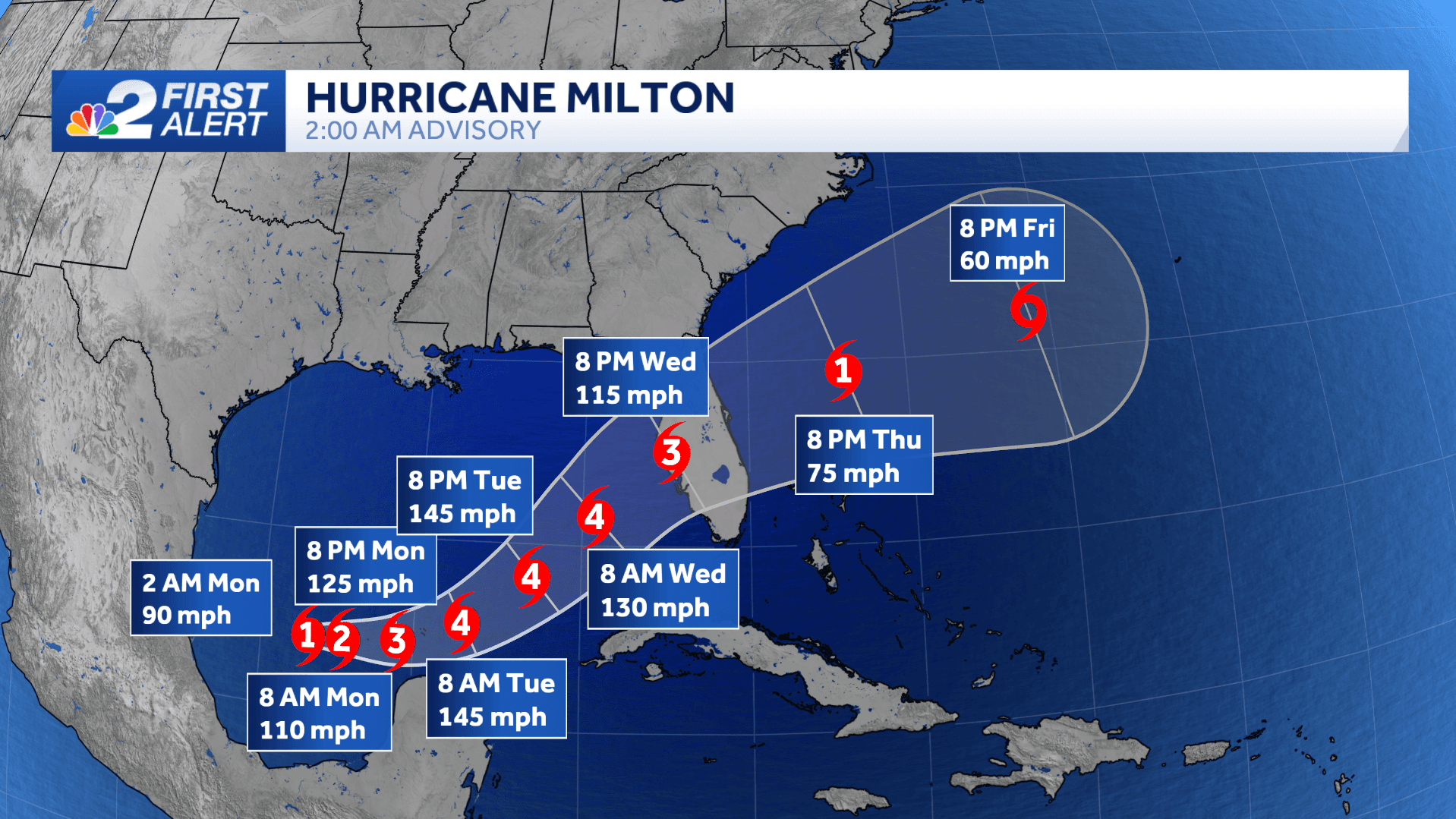 Milton continues to strengthen, expected to reach Category 4 strength Tuesday