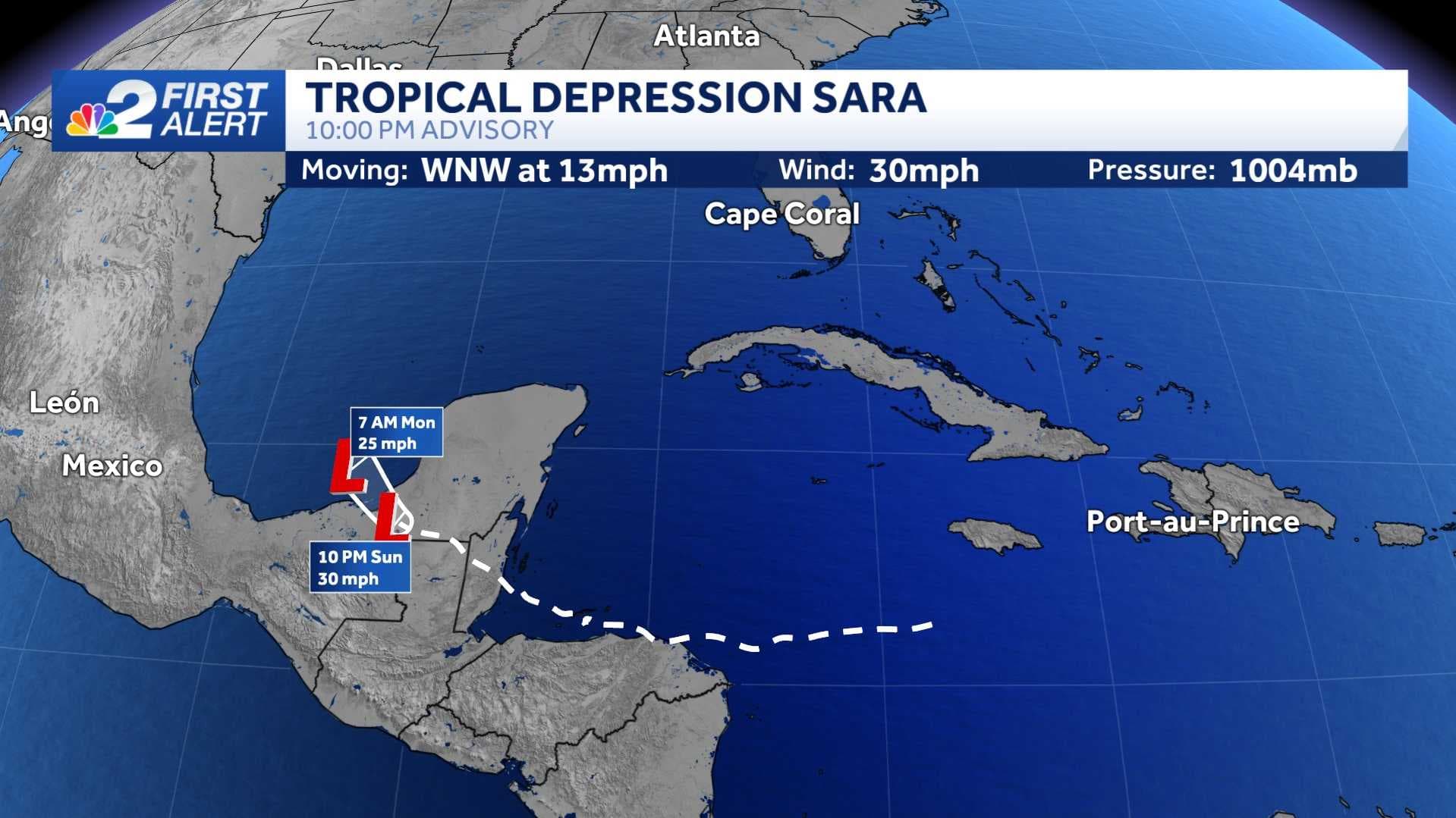 Sara dissipates over Mexico's Yucatán Peninsula