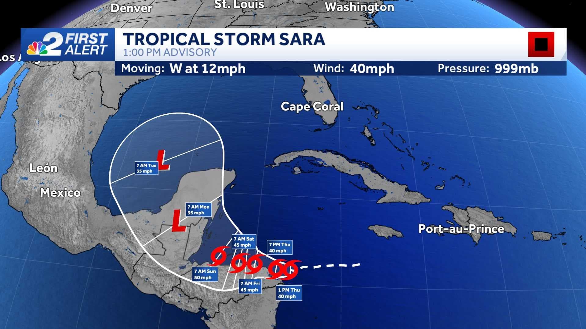 Tropical Storm Sara forms in the Caribbean